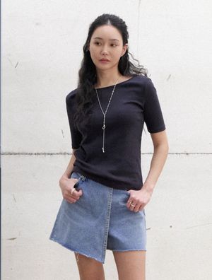 로니 슬림 투웨이 티셔츠(차콜네이비)