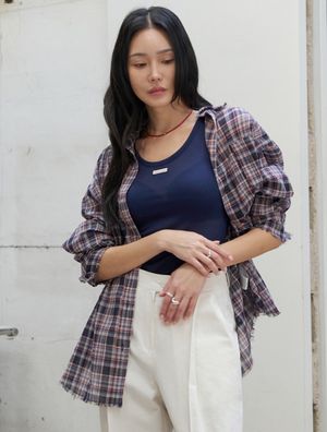 보더 컷오프 오버핏 체크셔츠