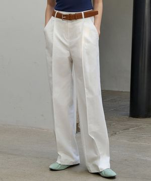 그레인 핀턱 린넨 와이드팬츠(퓨어화이트)