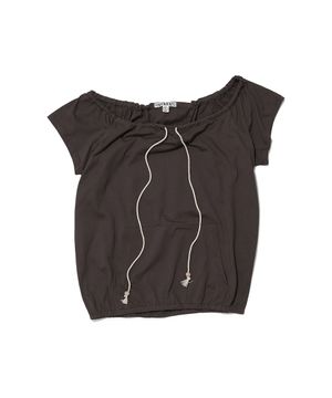 드로스트링 오프숄더 숏슬리브 티_다크 브라운