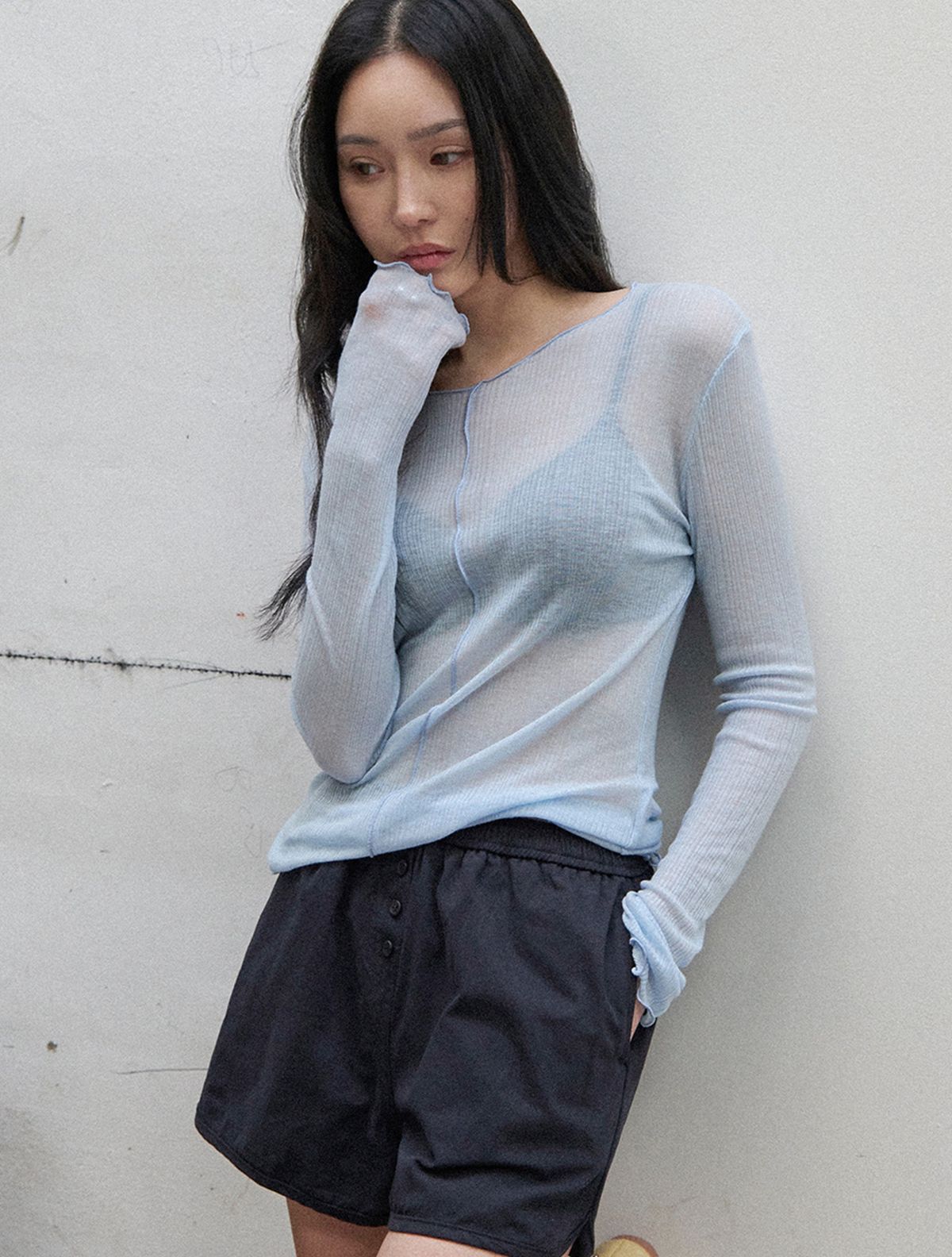 모르브13(MORVE13) 시어 웨이브 라이닝 티셔츠(퓨어블루)