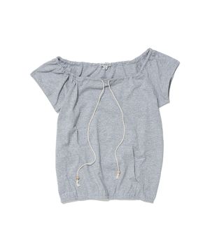 드로스트링 오프숄더 숏슬리브 티_멜란지