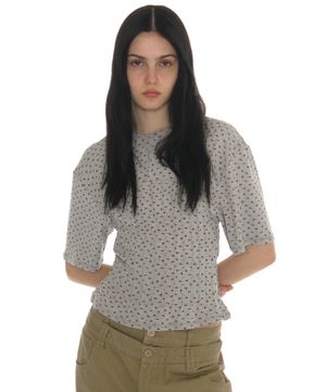 핀턱 코르셋 패널 숏슬리브 티_플로럴