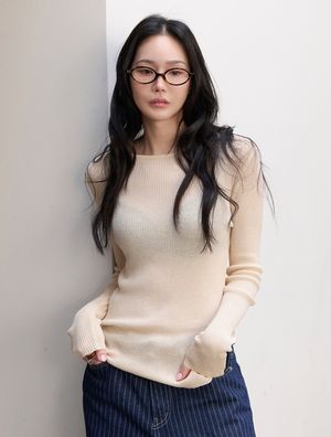 센티 리브드 슬릿 니트(오트베이지)