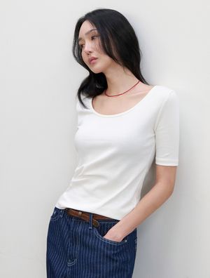 로니 슬림 투웨이 티셔츠(아이보리)