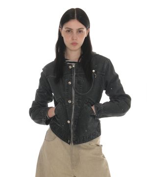 워시드 후디드 트러커 자켓_네이비