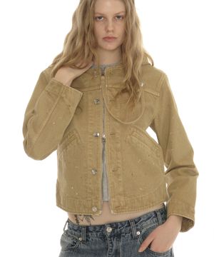 워시드 후디드 트러커 자켓_베이지