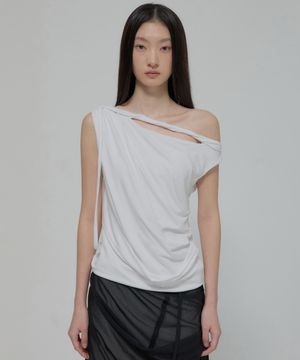 Braided Drape One-Shoulder Top (FL-140_White)