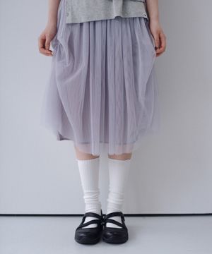 SHEER DRAPE BANDING SKIRT, GRAY