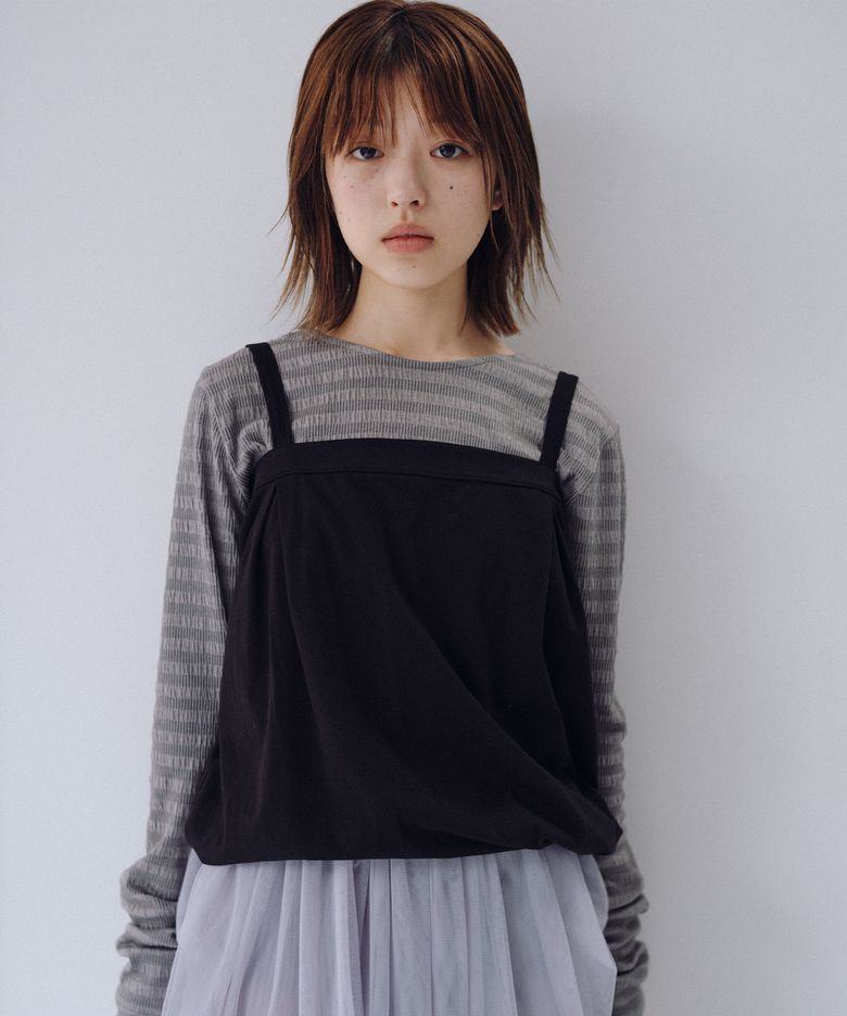 TWO-WAY SHIRRING SLEEVELESS, BLACK
