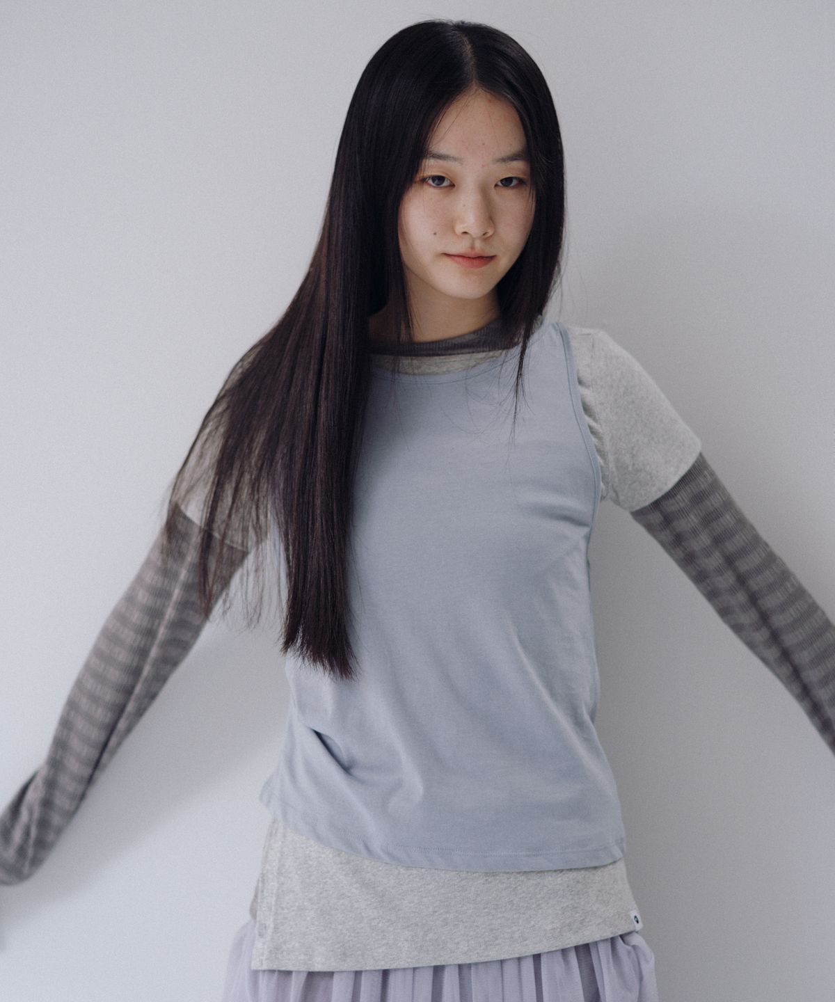 오헤시오(OHESHIO) TWO-WAY LAYERED T-SHIRT, GRAY