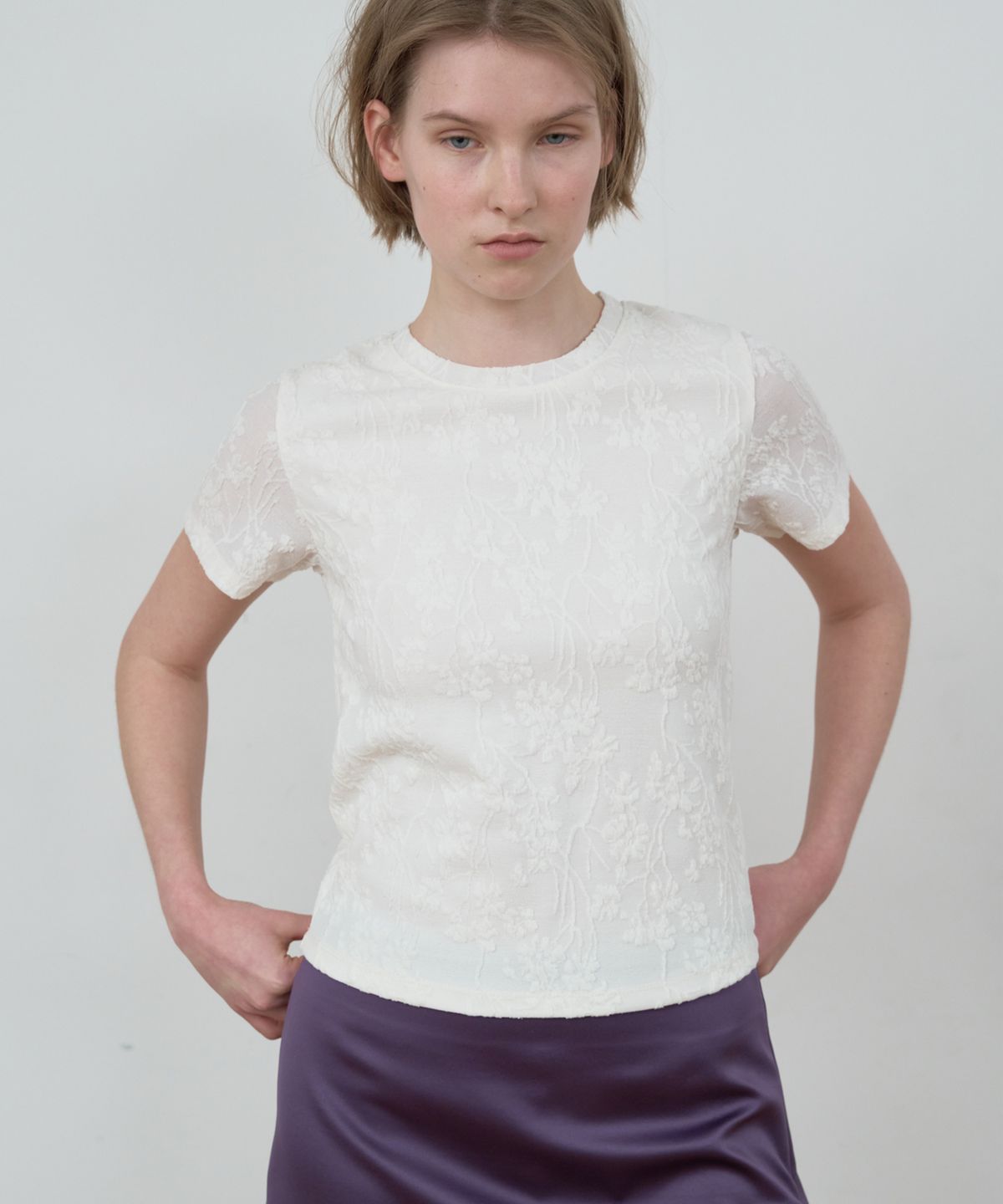 마조네(MA JOURNEE) LACE SLIM T-SHIRT_CREAM