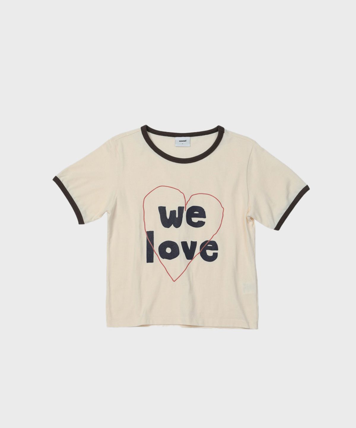 오울(OOOWL) RINGER T SHIRT WE LOVE HEART IVORY
