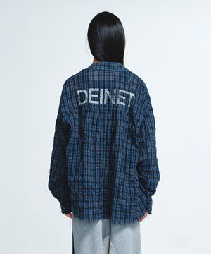 CHECKERED POINT OVERFIT SHIRT IN NAVY