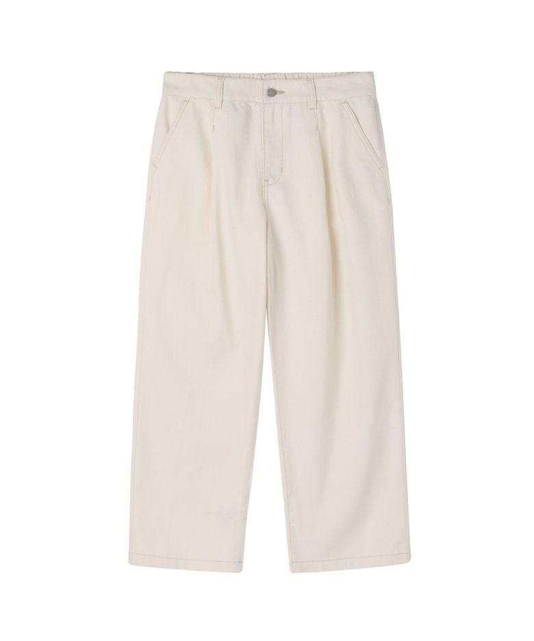 HALF BANDING ONE TUCK DENIM TROUSERS - IVORY (P262UDP481)