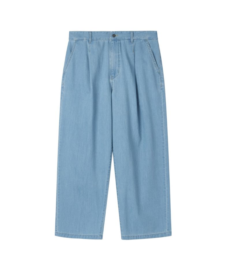 HALF BANDING ONE TUCK DENIM TROUSERS - L/BLUE (P262UDP481)