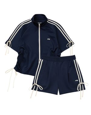 리본 반팔 트랙 세트 네이비