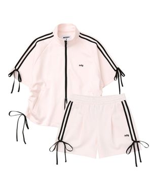 리본 반팔 트랙 세트 페일핑크
