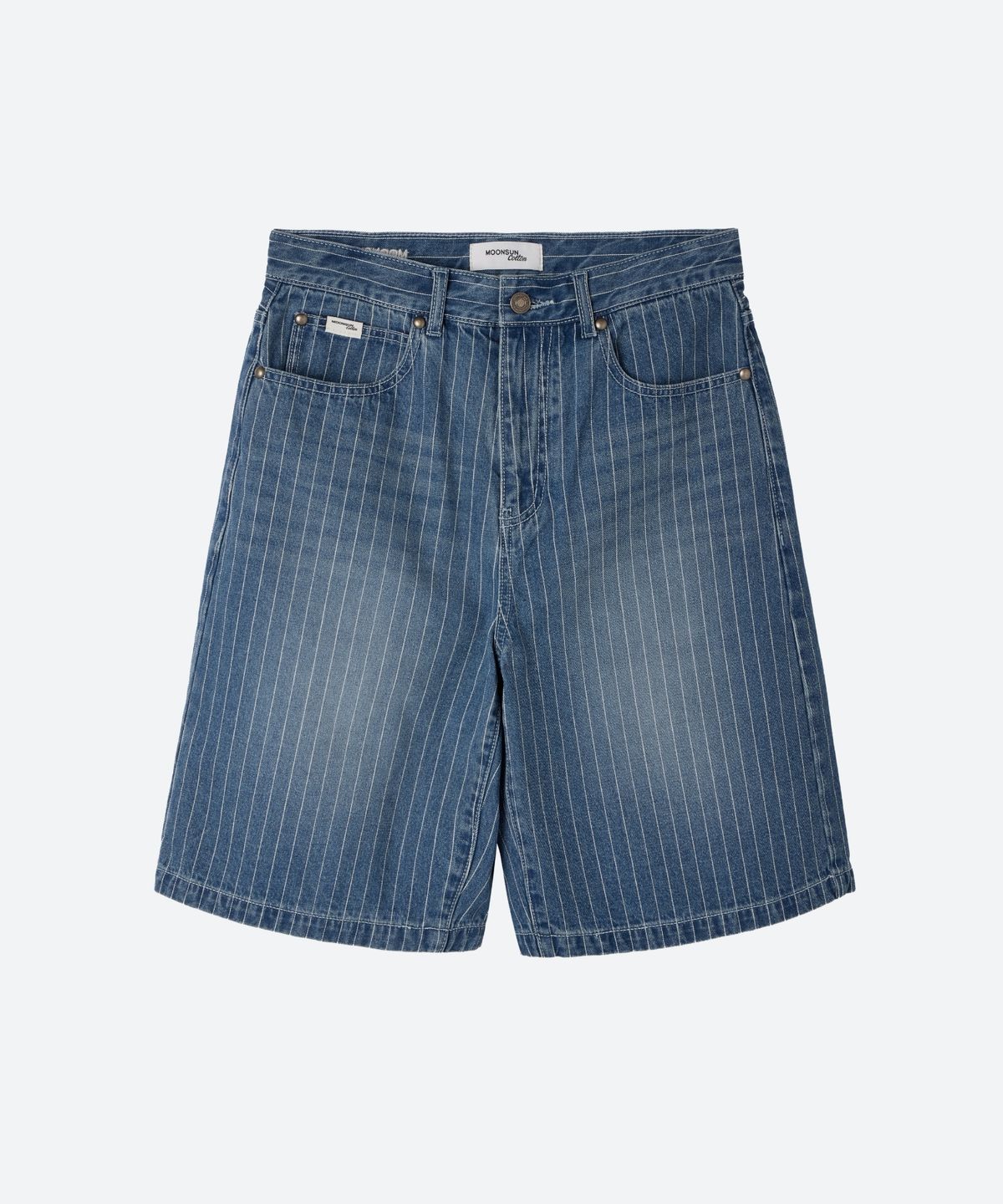 문선 아카이브(MOONSUN ARCHIVE) M.C UNISEX, Pinstripe Denim Bermuda Pants / LIGHT INDIGO