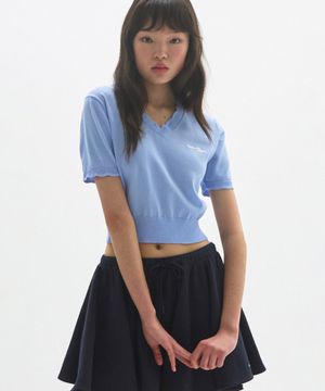 M.C Lace Neck Crop Knit / SKY BLUE