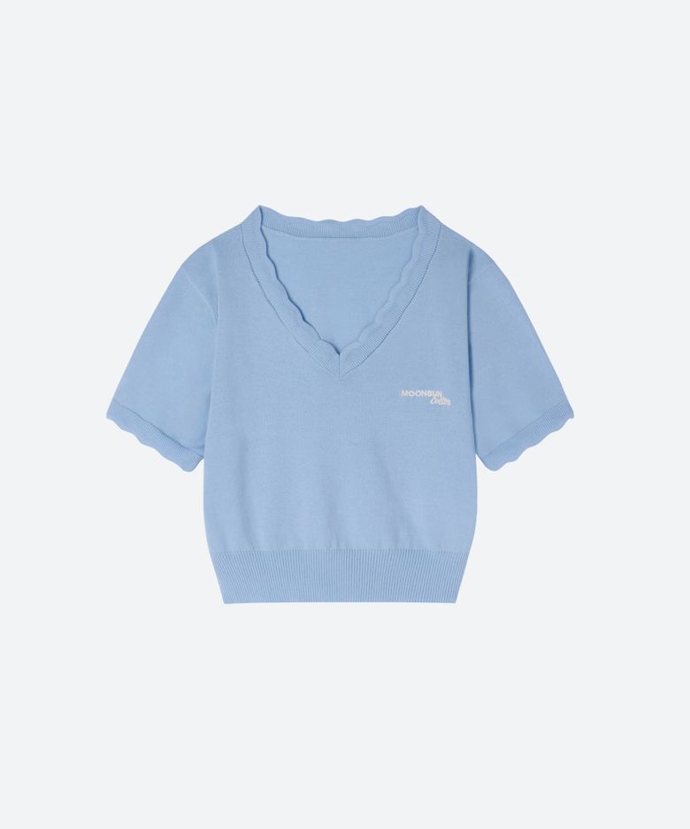 M.C Lace Neck Crop Knit / SKY BLUE