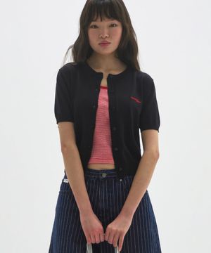 M.C Round Neck Half Cardigan / BLACK