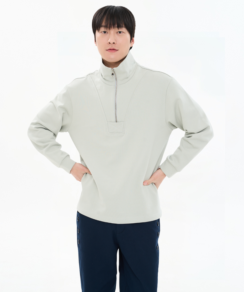 남자 피그먼트 헤비 쭈리 코튼 100% 하프 집업 스웨트셔츠 맨투맨 CXS26SKMT203 KHA