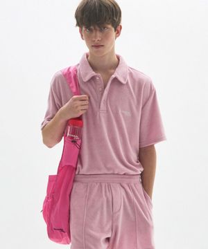 M.C UNISEX, Logo Terry Polo Shirt / PINK