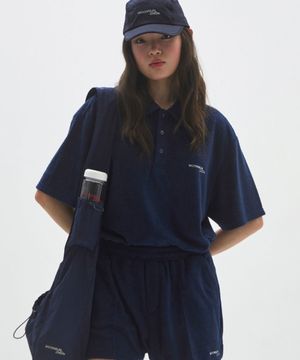 M.C UNISEX, Logo Terry Polo Shirt / NAVY