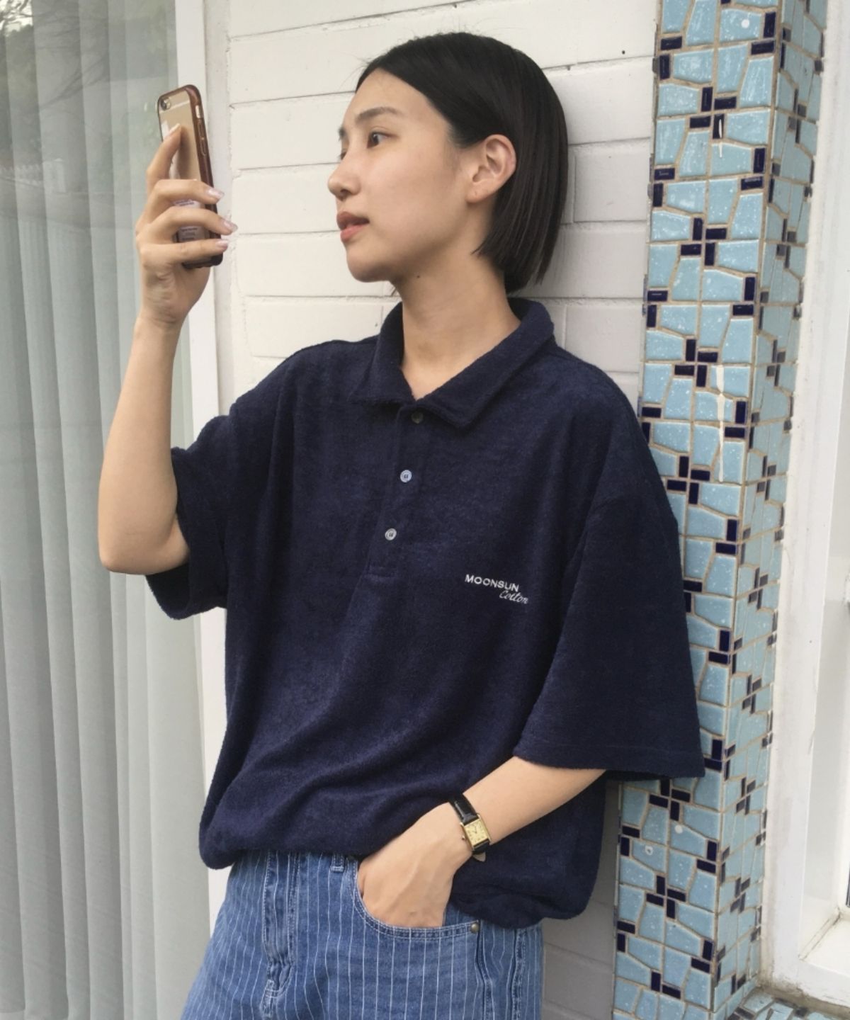 문선 아카이브(MOONSUN ARCHIVE) M.C UNISEX, Logo Terry Polo Shirt / NAVY