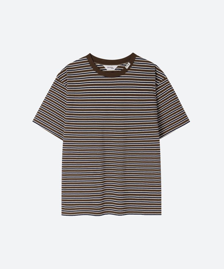M.C UNISEX, Stripe Oversized T-Shirt / KHAKI BROWN STRIPE