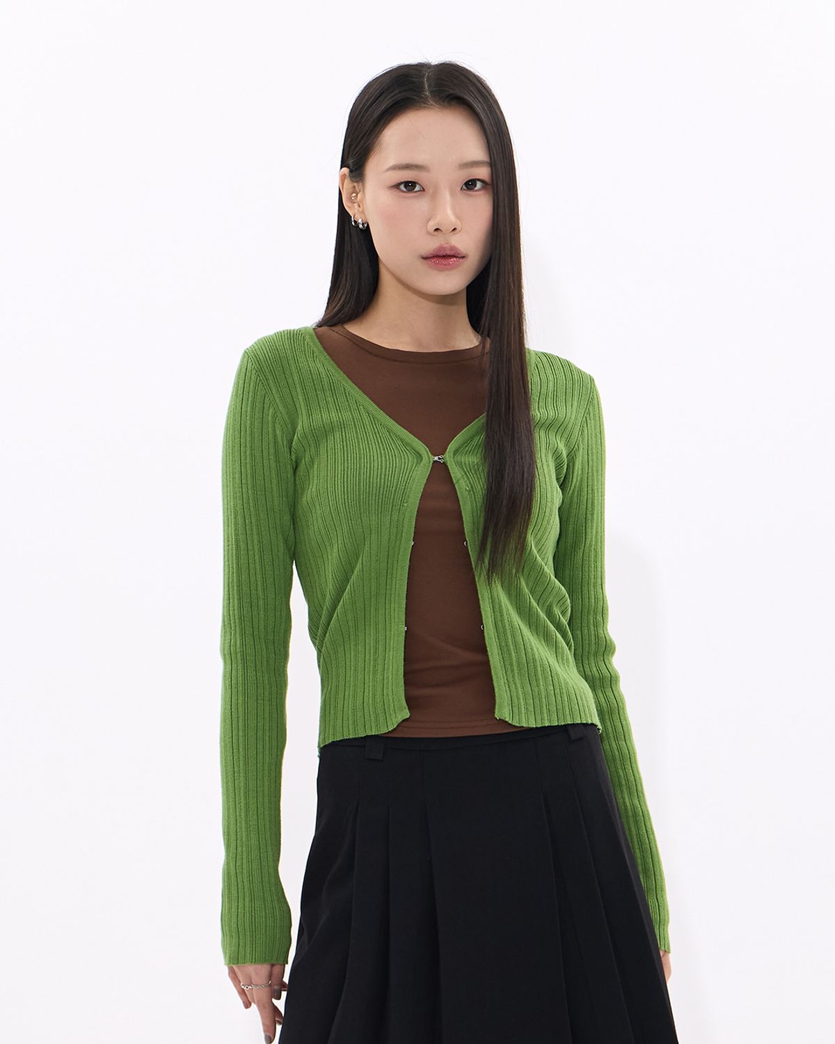 모아(MOAA) Form Hook Cardigan (Leaf GREEN)