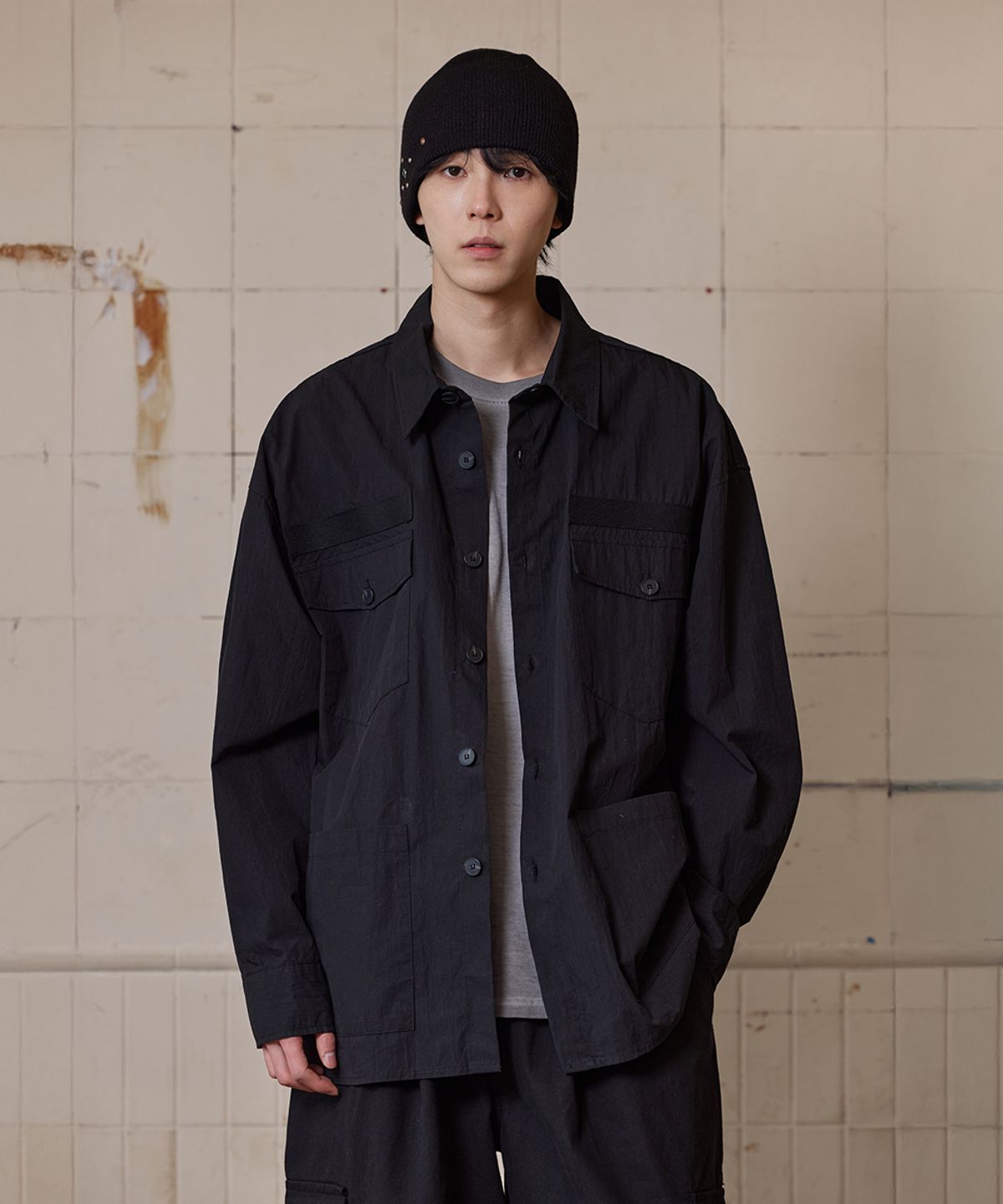 러기드하우스(RUGGED HOUSE) 웨빙 포켓 워싱 야상 블랙