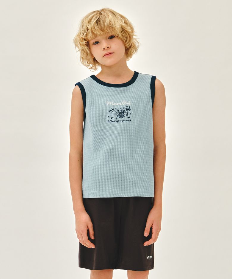 KIDS WAFFLE RINGER SLEEVELESS light blue
