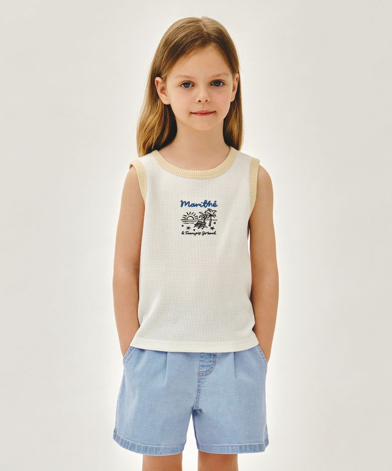 KIDS WAFFLE RINGER SLEEVELESS ivory