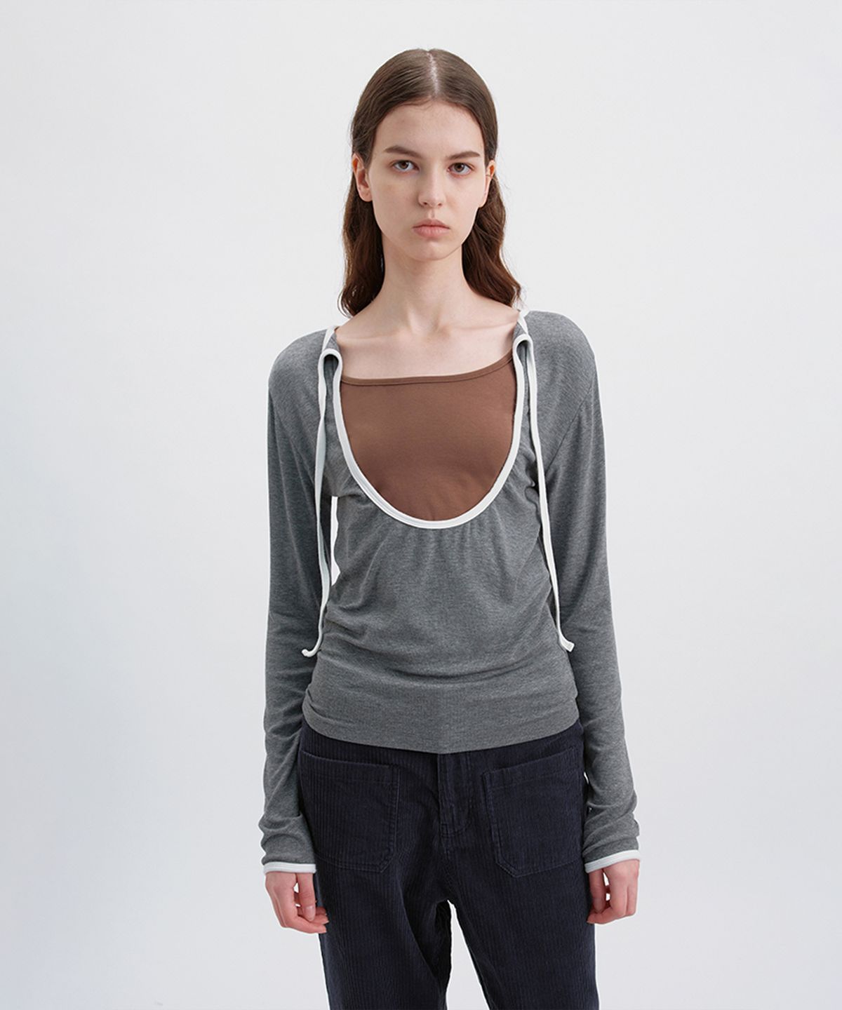 시메트릭 퍼센트(SYMMETRICPERCENT) Back-Cut Ringer Long Sleeve / Melange Grey