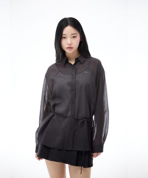 허리 스트링 루즈핏 셔츠 [블랙]