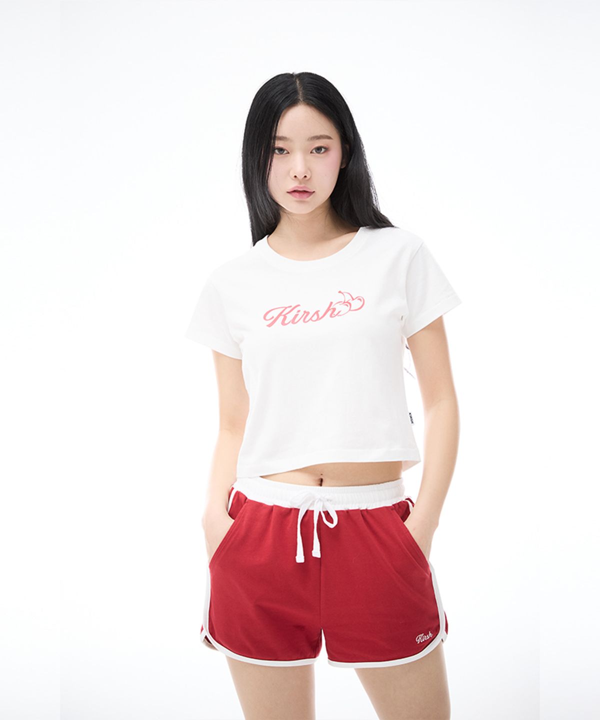 키르시(KIRSH) 워딩 크롭 피그먼트 티셔츠 [화이트]