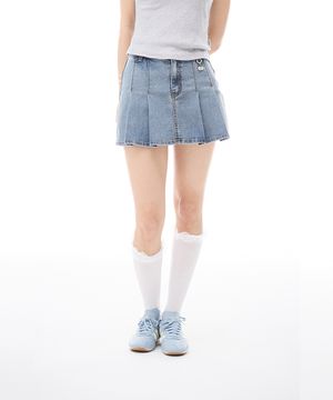 키르시 핀턱 데님 스커트 팬츠 [블루]