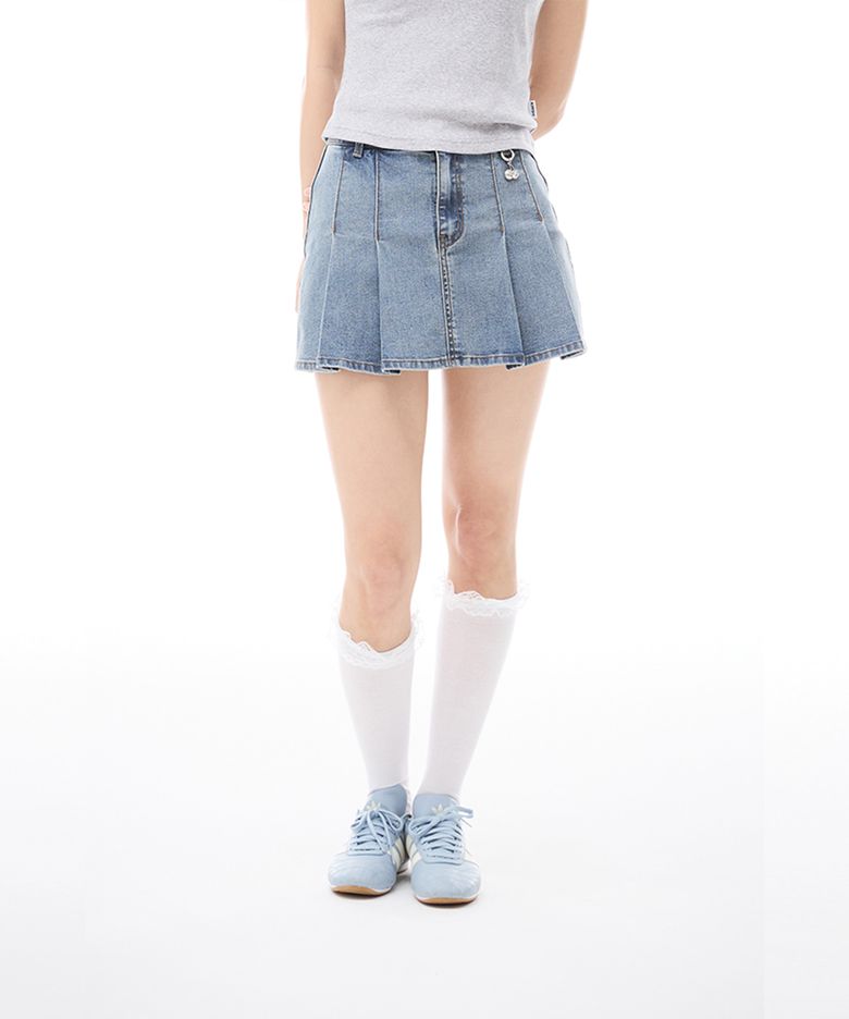 키르시 핀턱 데님 스커트 팬츠 [블루]