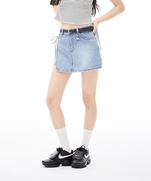 키르시 스트링 포인트 데님 랩스커트 [라이트 블루]