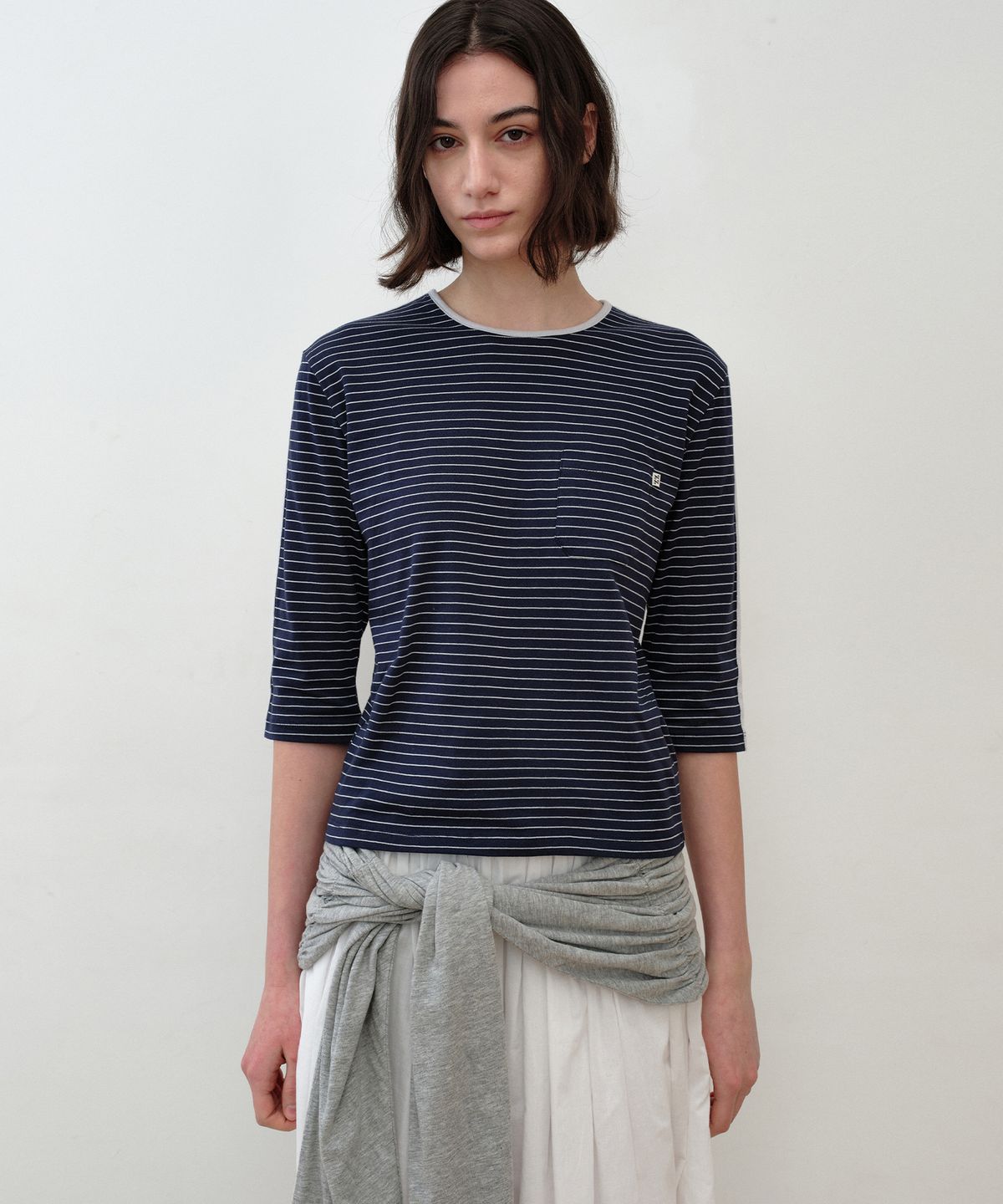 시메트릭 퍼센트(SYMMETRICPERCENT) Striped Ringer T-shirt / Navy