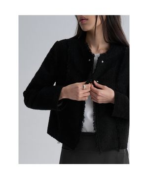 술 장식 트위드 재킷  블랙