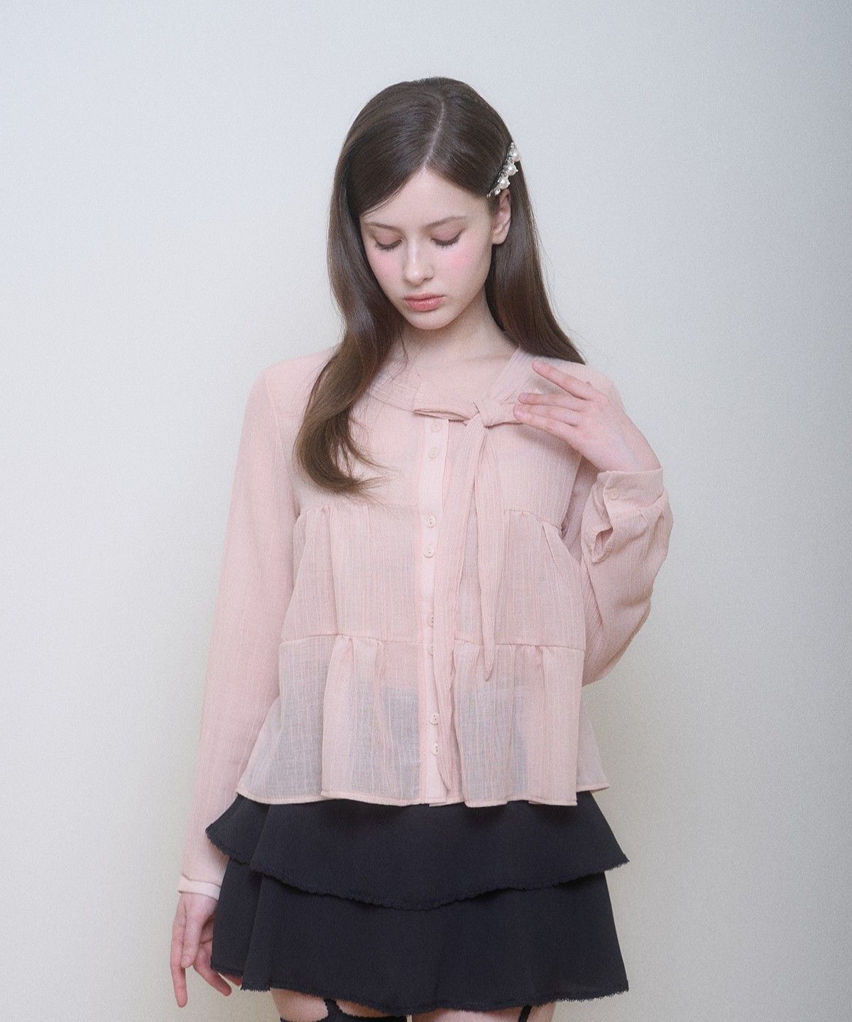 벨리아르(BELLIALEU) CELINE RIBBON BLOUSE PEACH