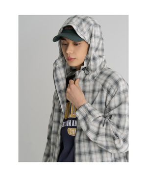 캐주얼 체크 후드 재킷  아이보리