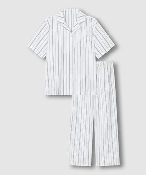 여 스트라이프 반팔 10부 파자마 세트_오프 화이트