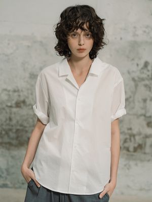 오픈 카라 반소매 셔츠 (3color)