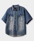 페이드워싱 데님 트러커 하프 셔츠_더스트 인디고