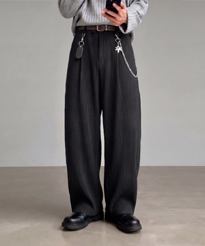 ASI 원턱 와이드 플리츠 팬츠_블랙