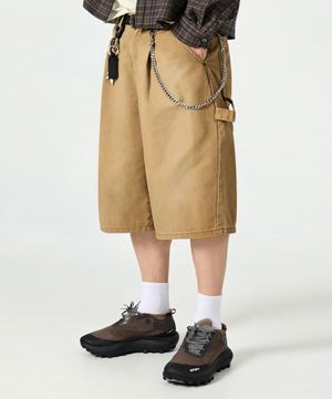 바이오워싱 카펜터 버뮤다 코튼 팬츠_베이지